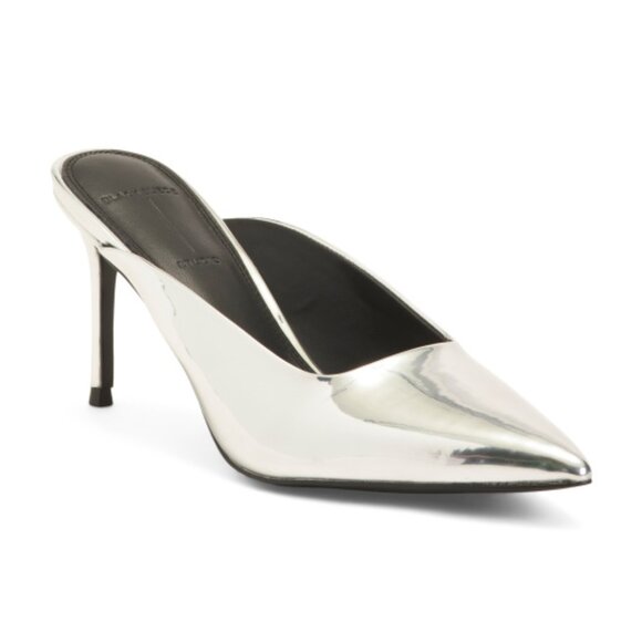 BLACK SUEDE STUDIO Leather Pointy Toe Curved Mule Pumps